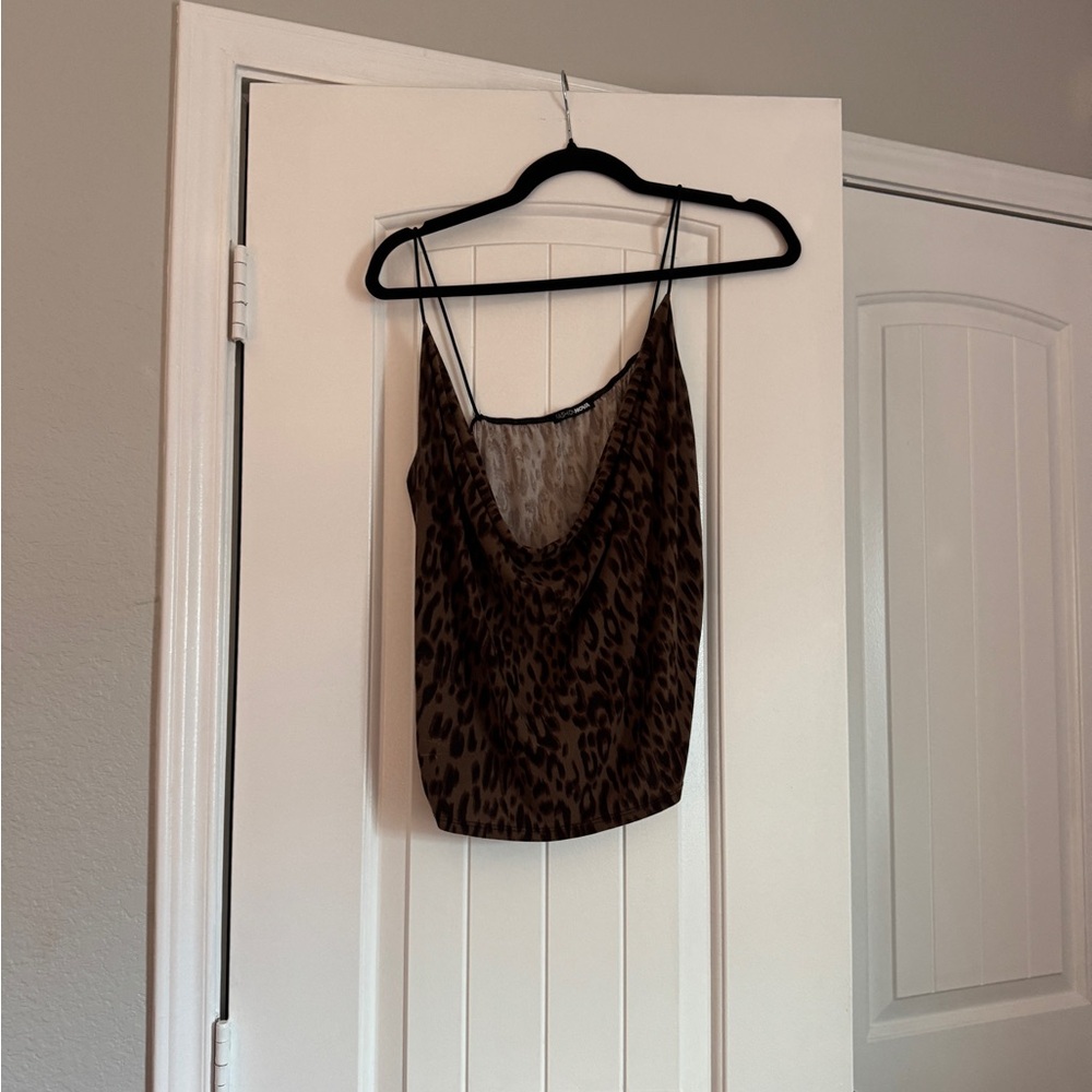 Fashion Nova Leopard Print Cowl Cami - Brown/Black
